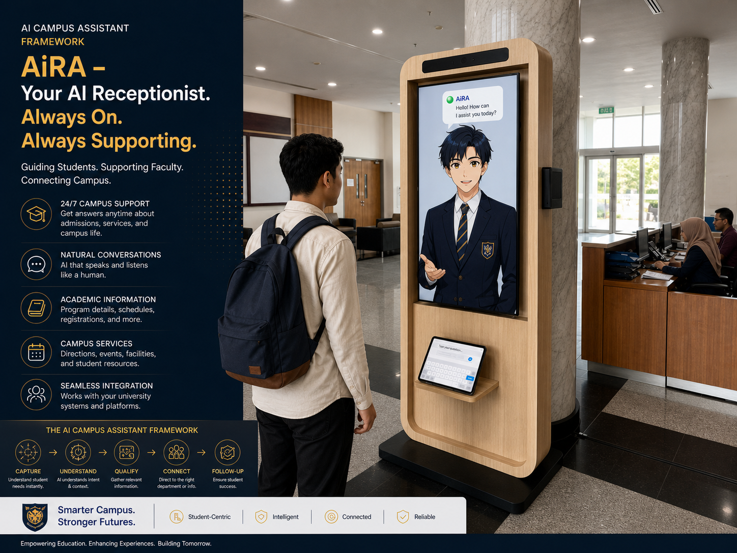 University campus reception powered by AiRA Framework